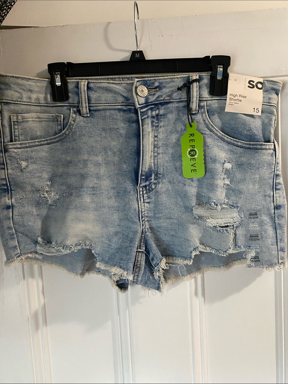 SO High-Rise Light Blue Distressed Denim Shorts NWT size 15 teen